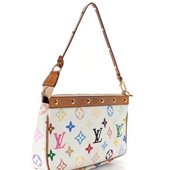 AUTHENTIC Louis Vuitton Monogram Multicolor Pochette Accessories White - Picture 2 of 16